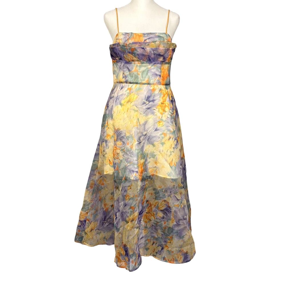 SHEIN NWT Size 6 (Medium) Floral Print Water Color Sheer Overlay Cami Midi Dress